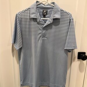 FootJoy Men's Polo Shirt - Light Blue with Navy Stripes